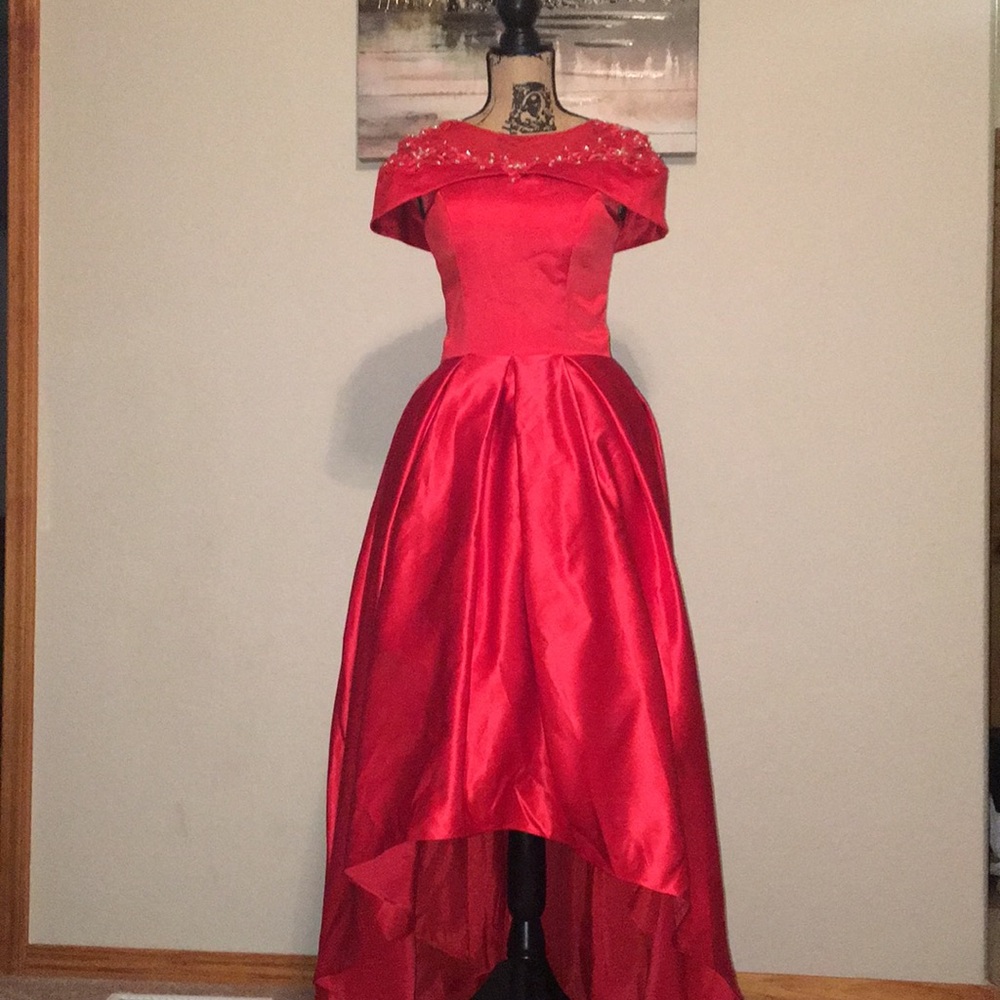 Red Satin Ball Gown